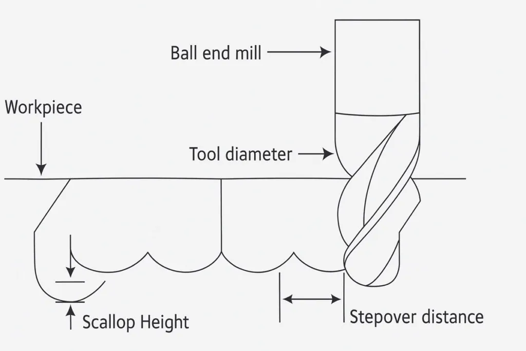 This is a line diagram which shows step over for milling on a white background