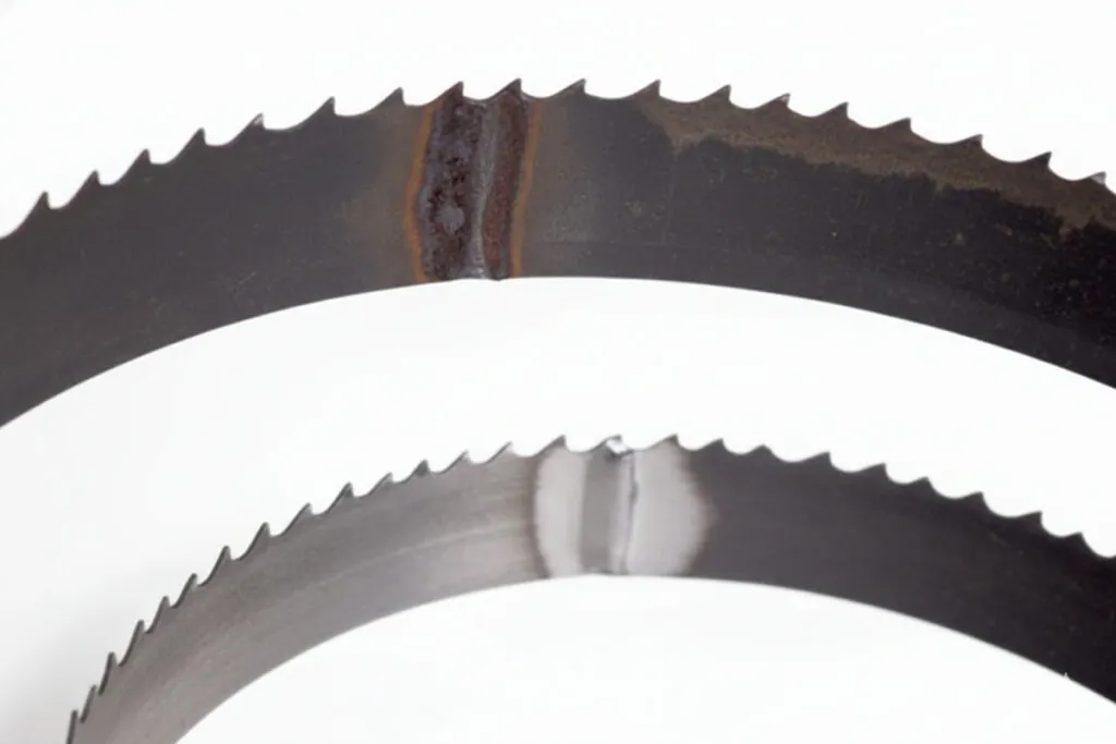 This is an image on a white background which explains the band saw term weld joint for band saw blades