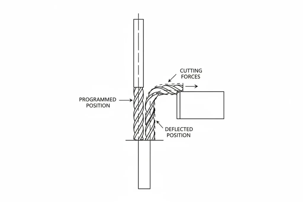 This image is a diagram which represents the concept of mill drill cutting tool deflection