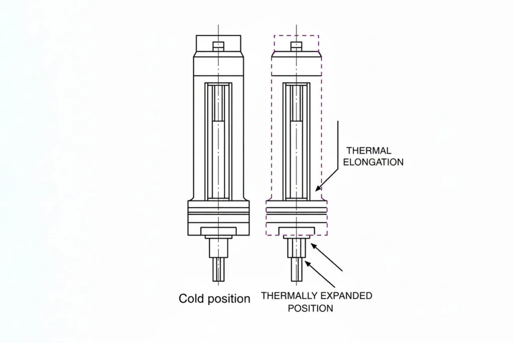 This is a diagram which shows the concept of thermal growth compensation in a mill drill machine