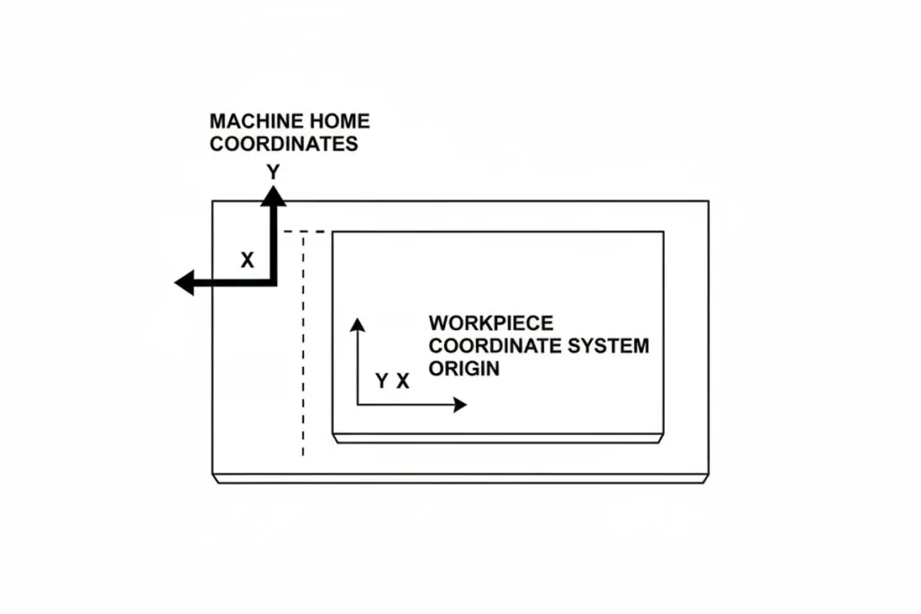 This is an image which shows the concept of work coordinate system setting on a MIll Drill Machine