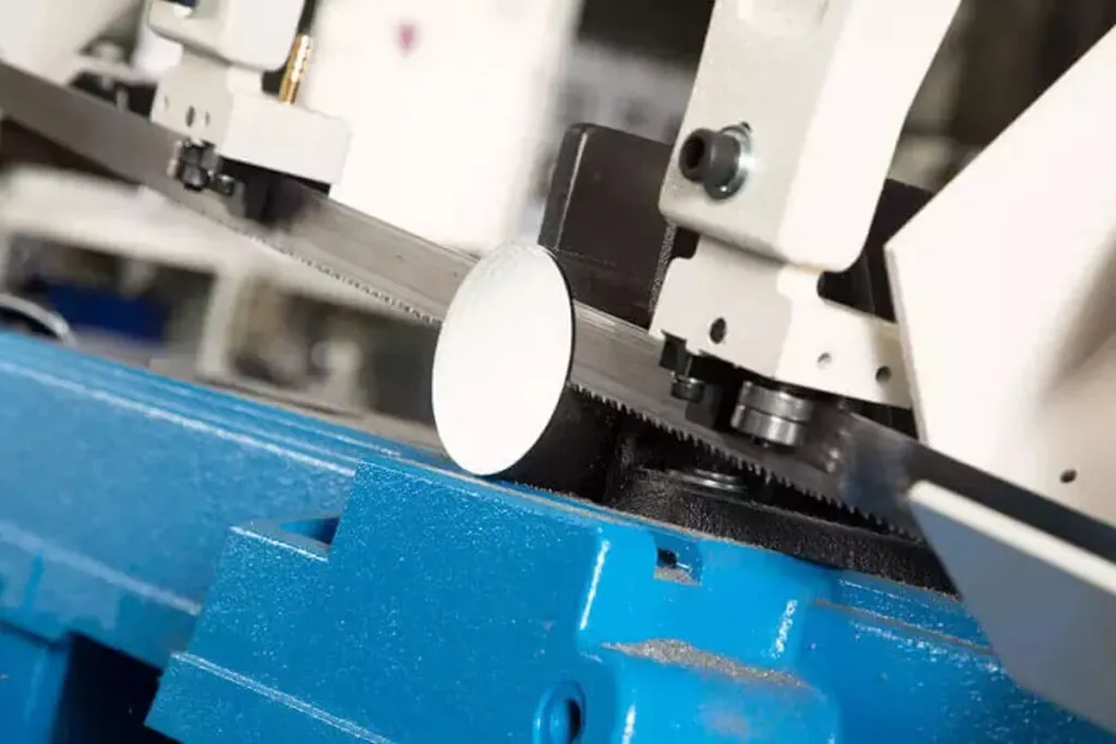 This is an image of a metal cutting horizontal bandsaw cutting a test cut to check the surface finish quality