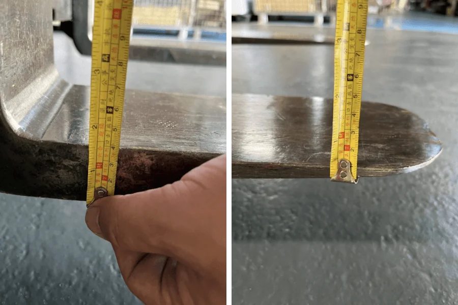 Measurement of forklift forks indicated that more clearance was required
