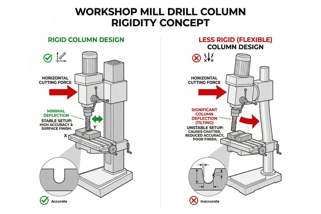 This diagram represents the concept of mill drill machine column rigidity