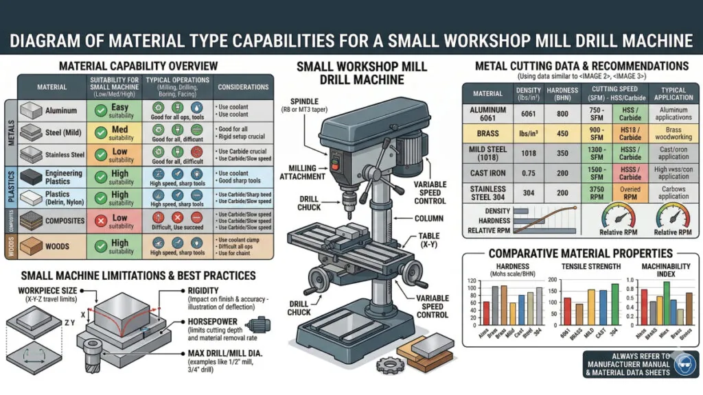 This diagram represents the concept of material capability for a small workshop mill drill machine