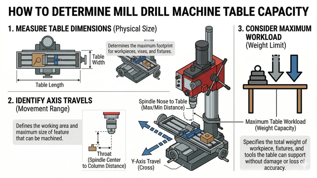 This diagram explains the concept of mill drill machine table capacity